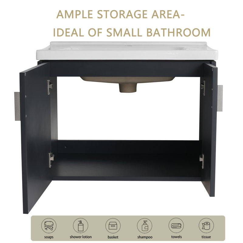 Ensemble de meuble-lavabo simple 28 po avec lavabo Aarjun, Noir