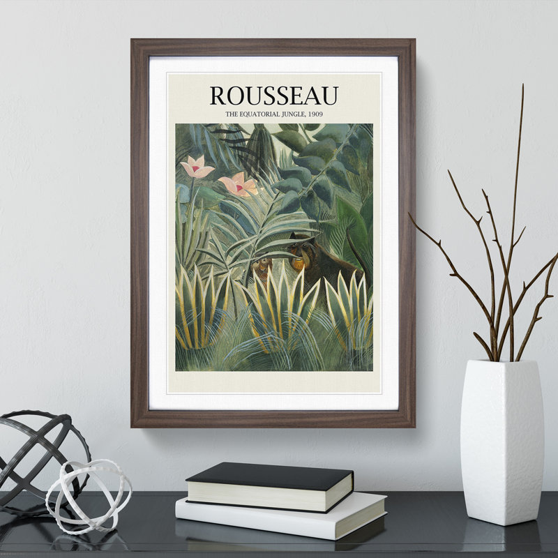 The Equatorial Jungle by Henri Rousseau - Picture Frame Painting, 65cm H x 48cm W x 2cm D, Walnut Framed