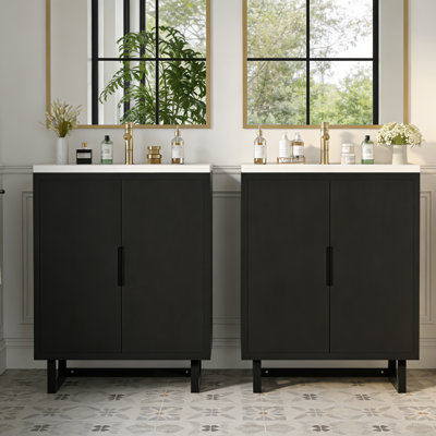 60.2" Solid Wood Cabinet Feet Bathroom Vanity Set with Sink and Cabinet