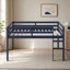 Lit mezzanine simple en bois massif et en bois d'hévéa avec échelle, plateforme de lattes renforcées, bleu-1402268268