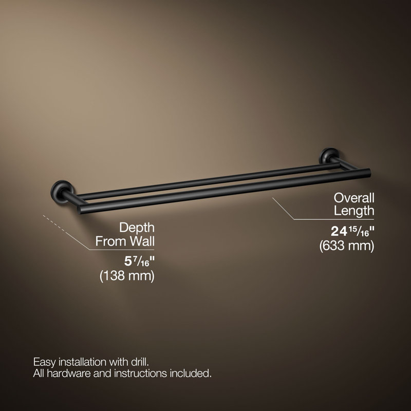 Purist® Double 24" Wall Mounted Towel Bar, Matte Black