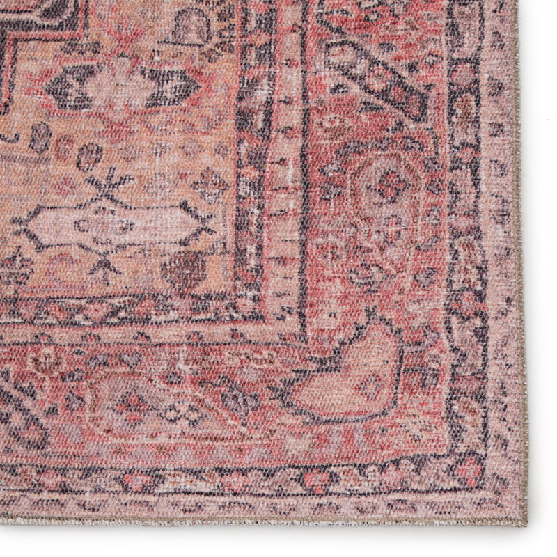 Machine Washable Carlita Oriental Pink Area Rug, Rectangle 3'9" x 6'