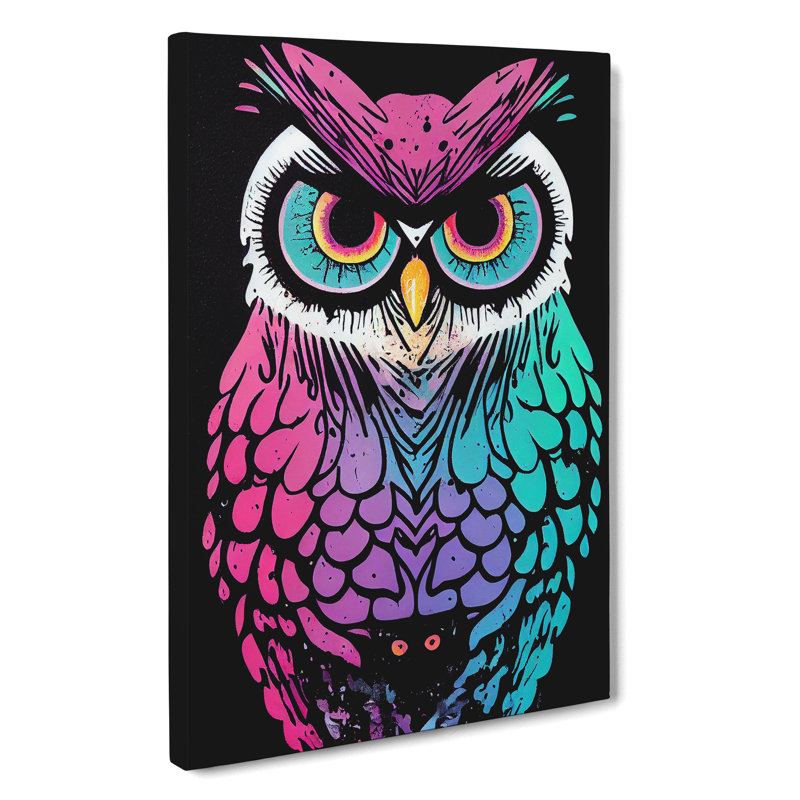Neon Owl - Wrapped Canvas, 60cm H x 40cm W x 3cm D