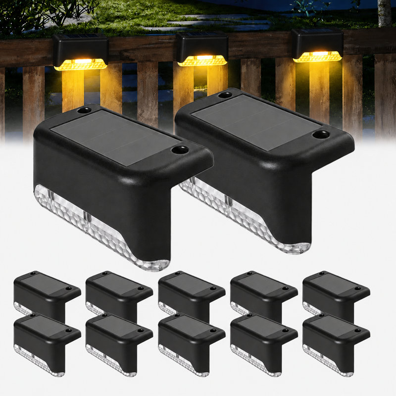 Solar Powered Integrated LED Deck Lights Outdoor Waterproof Step Light for Fence Patio Yard Pathway, Yellow