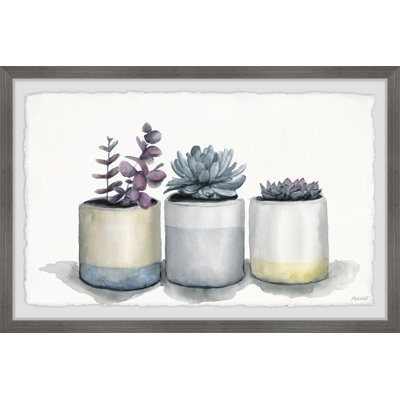 «Three Pots Succulents» par Julia Posokhova, reproduction d'art sur papier encadrée