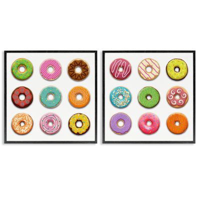 Bright & Fun Donuts 2pc Framed Giclee Set, design by Marcus Prime