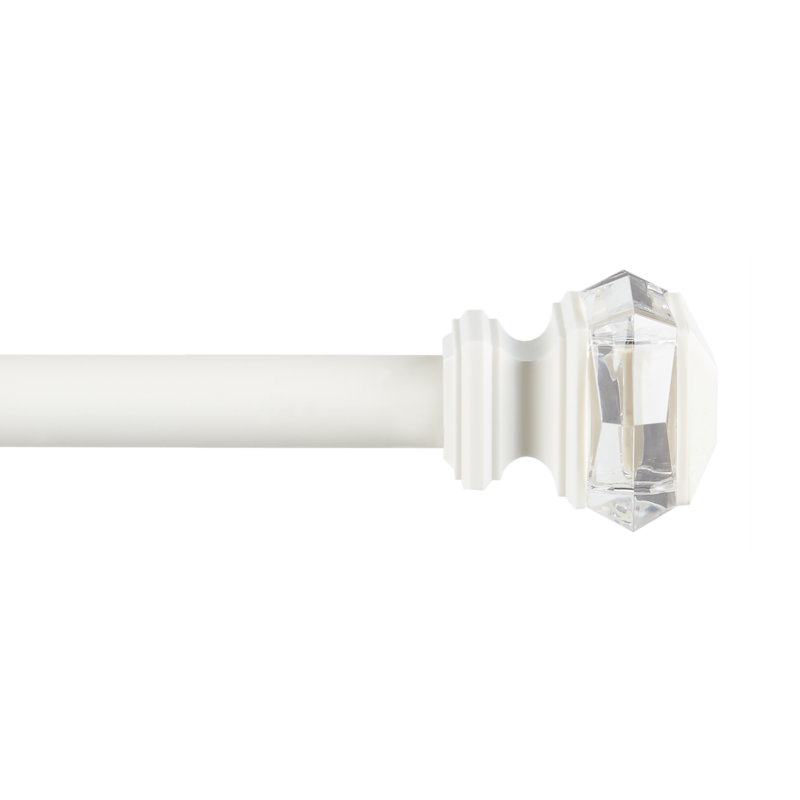 White Iron Curtain Rod with Crystal Finials, Adjustable