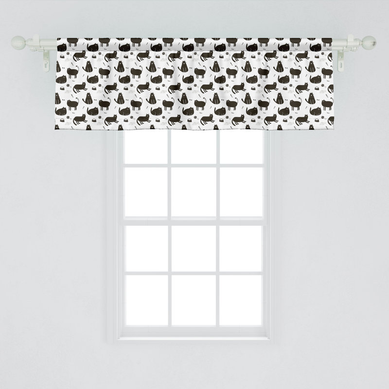 Dark Brown and White Cat Pattern Satin Valance Set