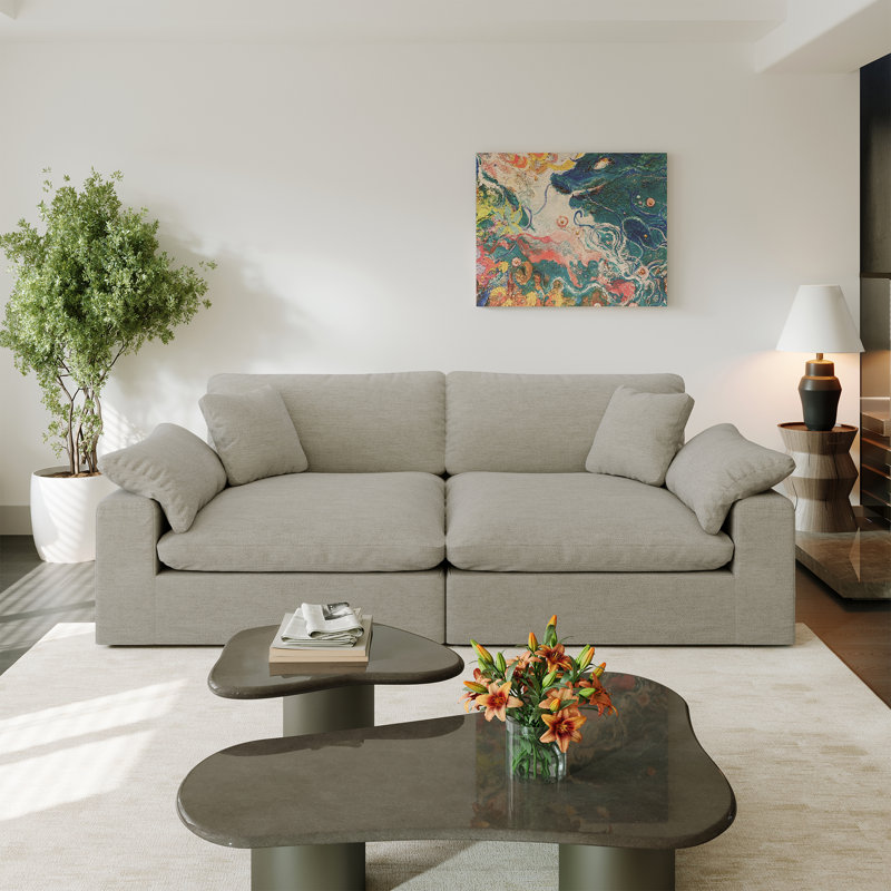 Causeuse rembourrée modulaire 83 po pour chambre à coucher Mahari, Gris clair