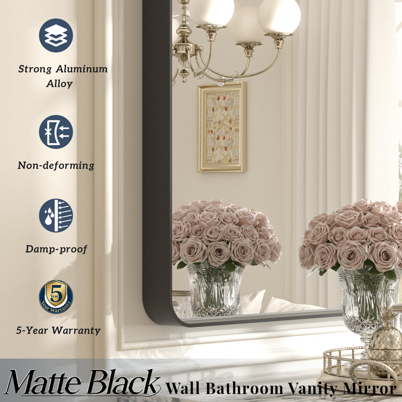 Molly Tempered Glass and Metal Framed French Cleat Mounted Wall Bathroom / Vanity Mirror, 32" x 24", Black
