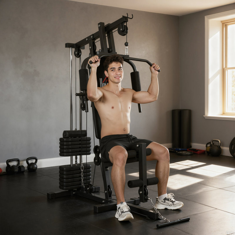 Appareil d'exercice de gymnastique à la maison avec pile de poids de 143 lb, noir