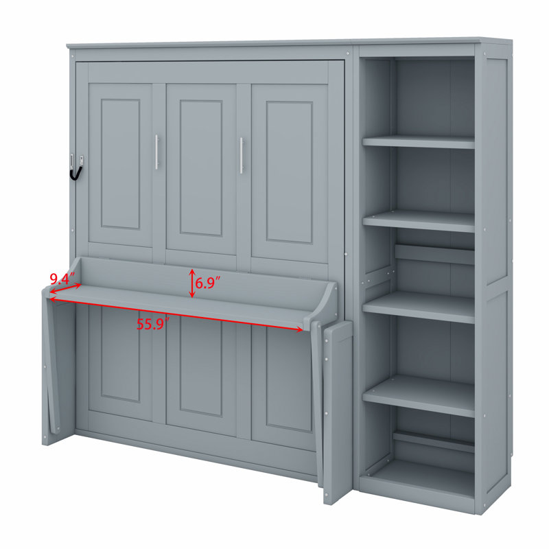 Lit escamotable avec bureau et bibliothèque Murphy, gris, Full