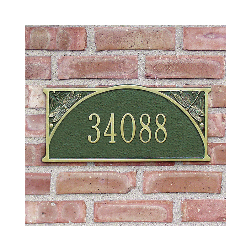 Plaque d'adresse murale libellule 1 ligne, Vert et or, Oui