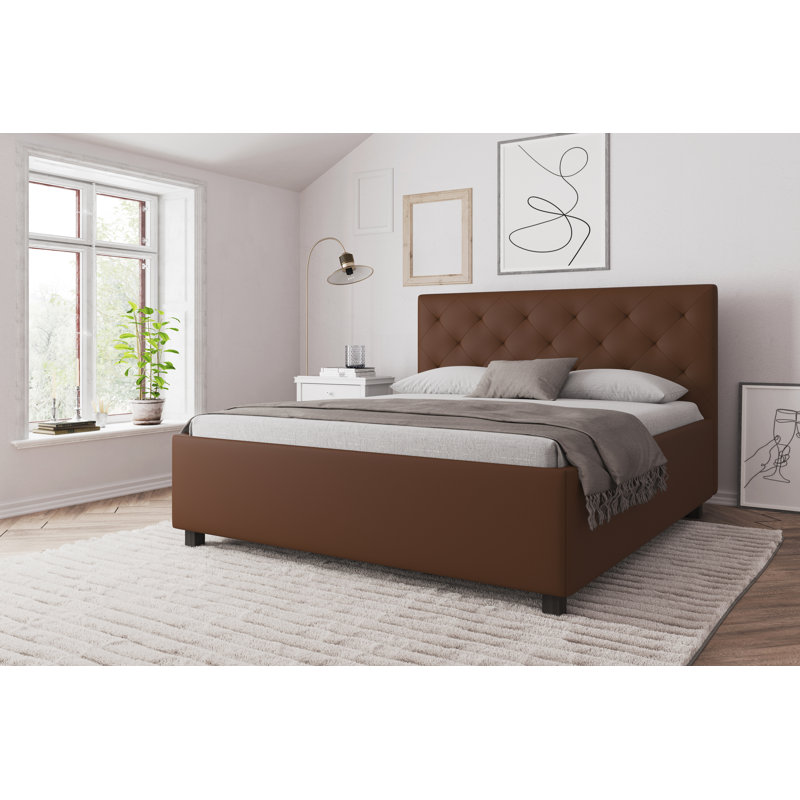 Upholstered Faux Leather Bed Frame with Mattress, 210 x 200 cm