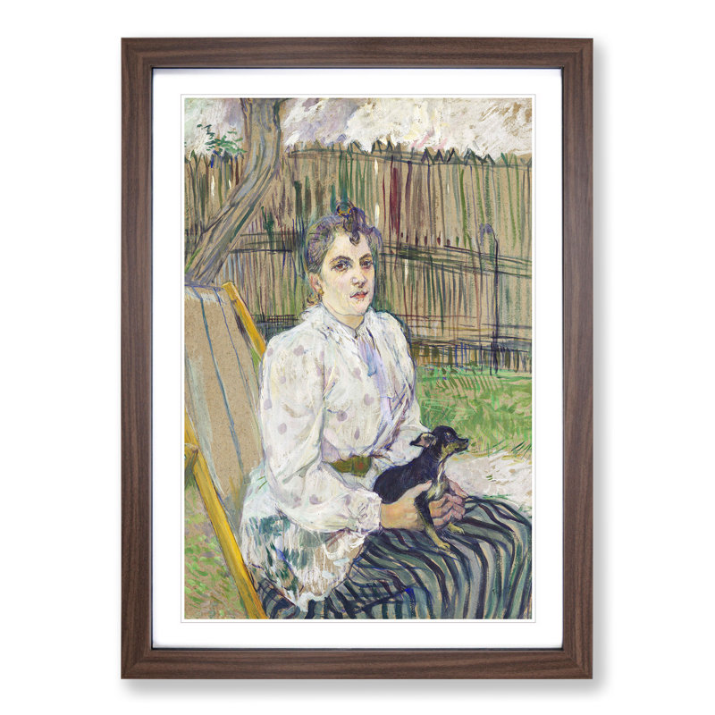 Lady with a Dog by Henri de Toulouse-Lautrec - Picture Frame Painting, Walnut Framed, 48cm H x 36cm W x 2cm D