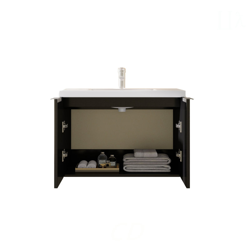 Freestanding Standard With Ceramic Top, Black, 30" W