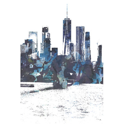 Grey Blue City Skyline Painting - Wrapped Canvas Print