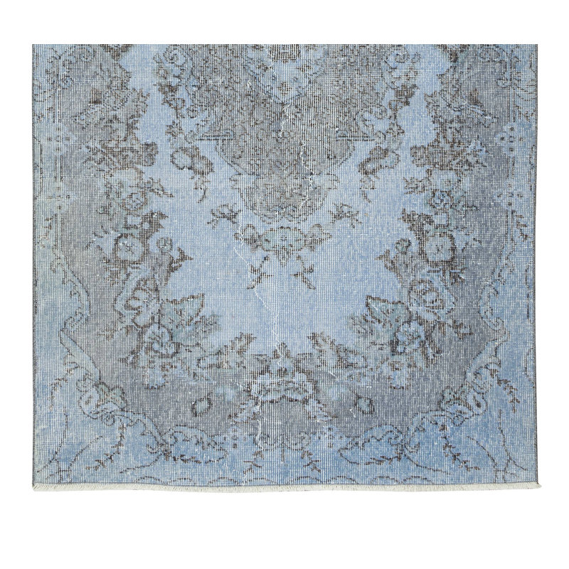 Tapis turc 4 x 7 pi fabriqué à la main et recyclé surteint en bleu clair 4 Modern Home and Office