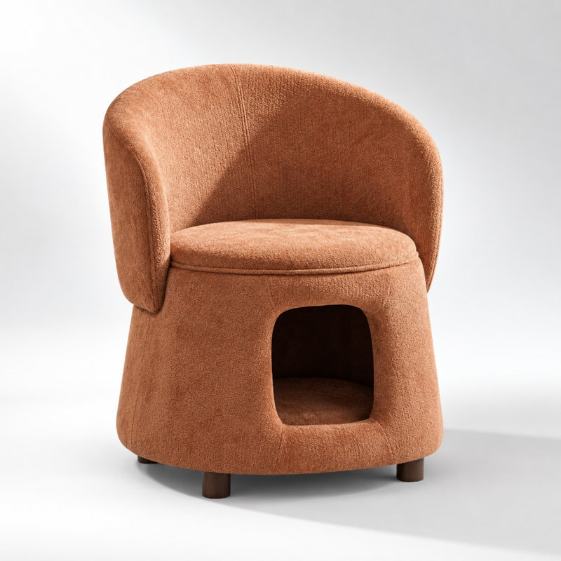 Fauteuil d'appoint pour animaux de compagnie avec coin pour animaux caché et pieds en bois d'acacia, Orange