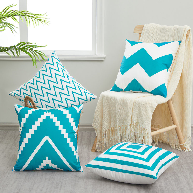 Lendsey Appliqued Outdoor Pillow Cover, Teal/White