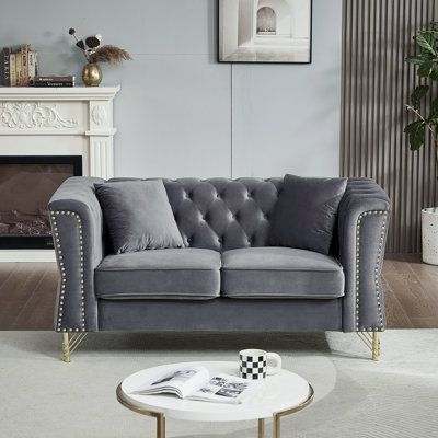Cohron 60.2" Velvet Upholstered Sofa with Nailhead & Pillows