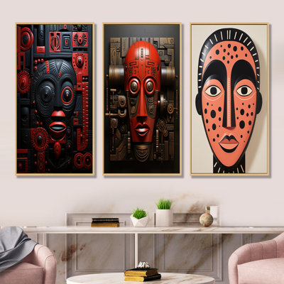 Guerrier zoulou masque africain I - ensemble de salon art mural masque africain