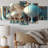 Fractal Turquoise Pastel Cosmic Architecture - Fractals Canvas Wall Art - 5 Panels