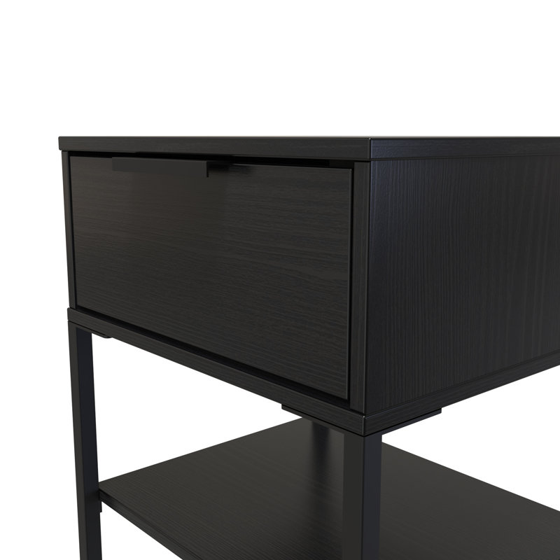 Bibek 58cm W Manufactured Wood Bedside Table, Black Ash