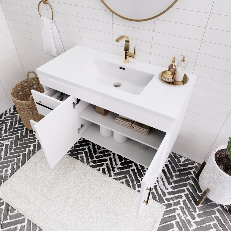 41.75'' Single Bathroom Vanity with Acrylic Top, Gloss White