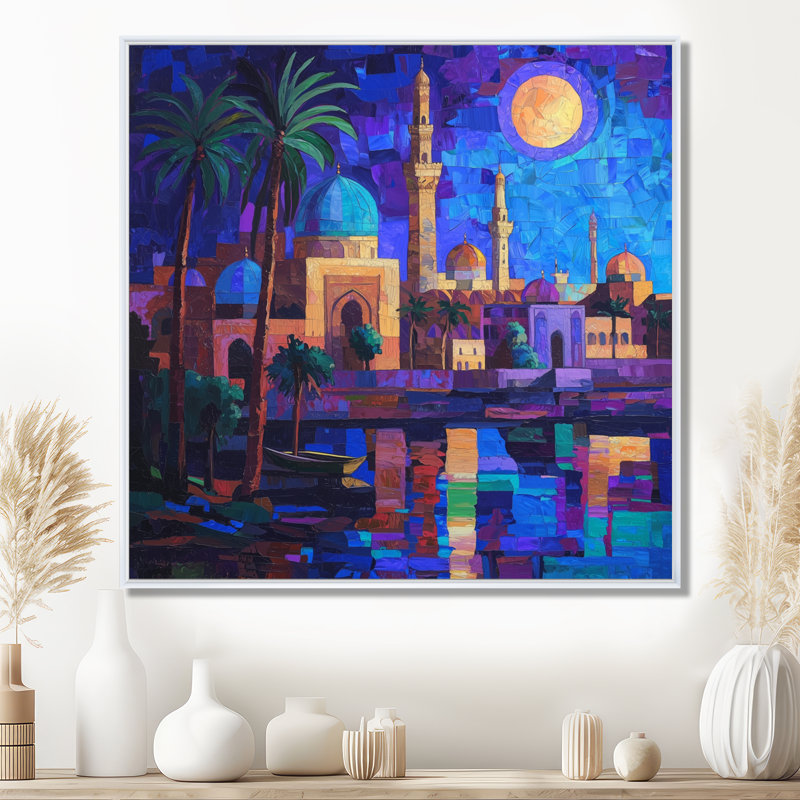 Bagdad nuits pendant le Ramadan I - décoration murale paysage de l'Islam, H 36 po x l 36 po, Blanc