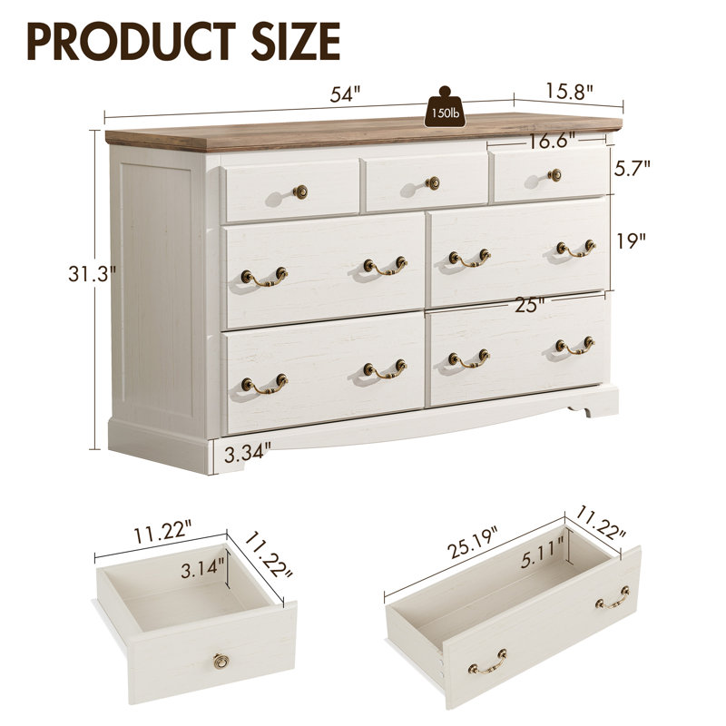  Commode 7 tiroirs Ingberg Farmhouse, Blanc