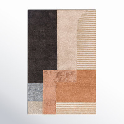 Mora Geometric Handmade Tufted Beige/Rose/Charcoal Area Rug