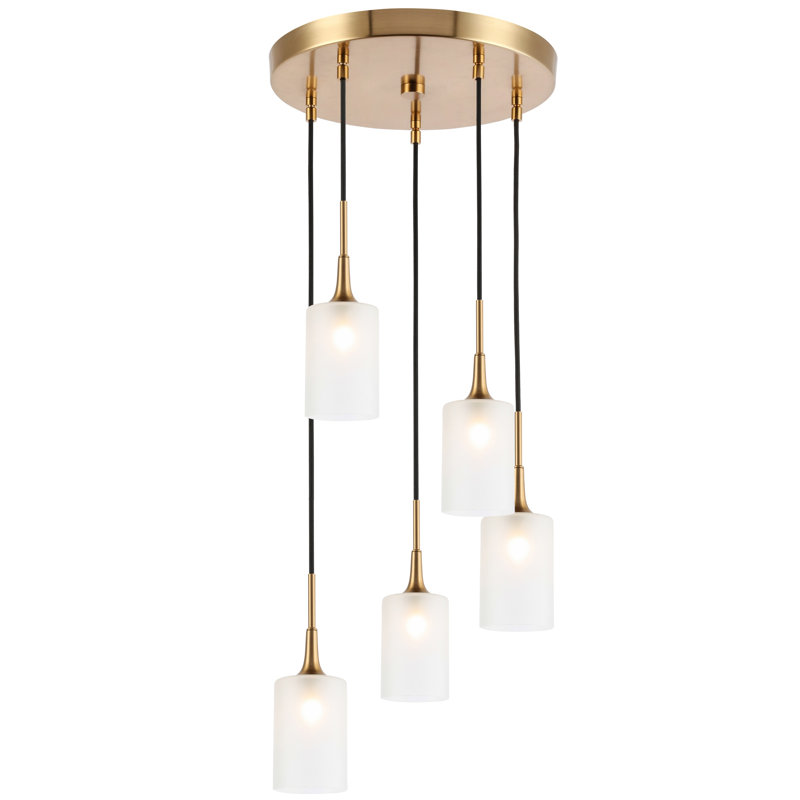Luminaire suspendu cylindrique à 5 lumières Shults, Laiton, Halogène