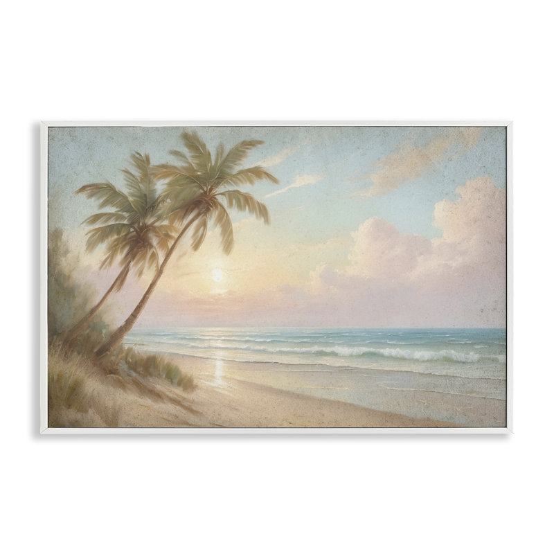 Coucher de soleil sur la plage, palmiers, estampe numérique, conception de Kim Allen, H 20 po x l 30 po