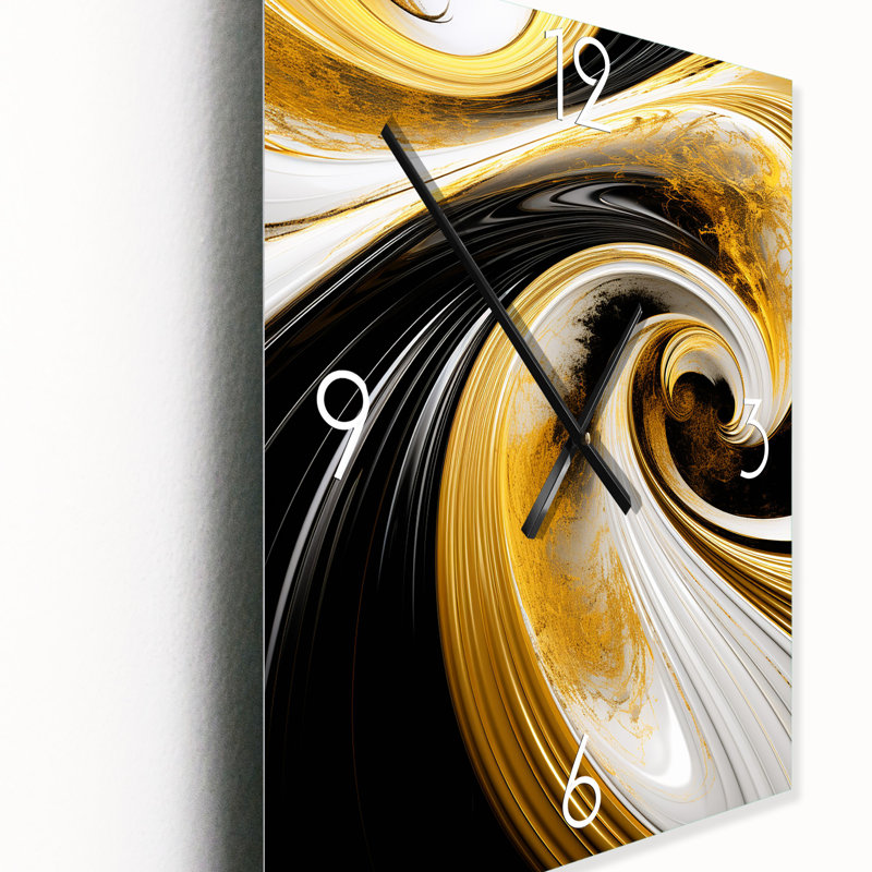 Liquide or noir noir blanc abstrait tourbillon minimal - spirales abstraites très grandes horloges murales