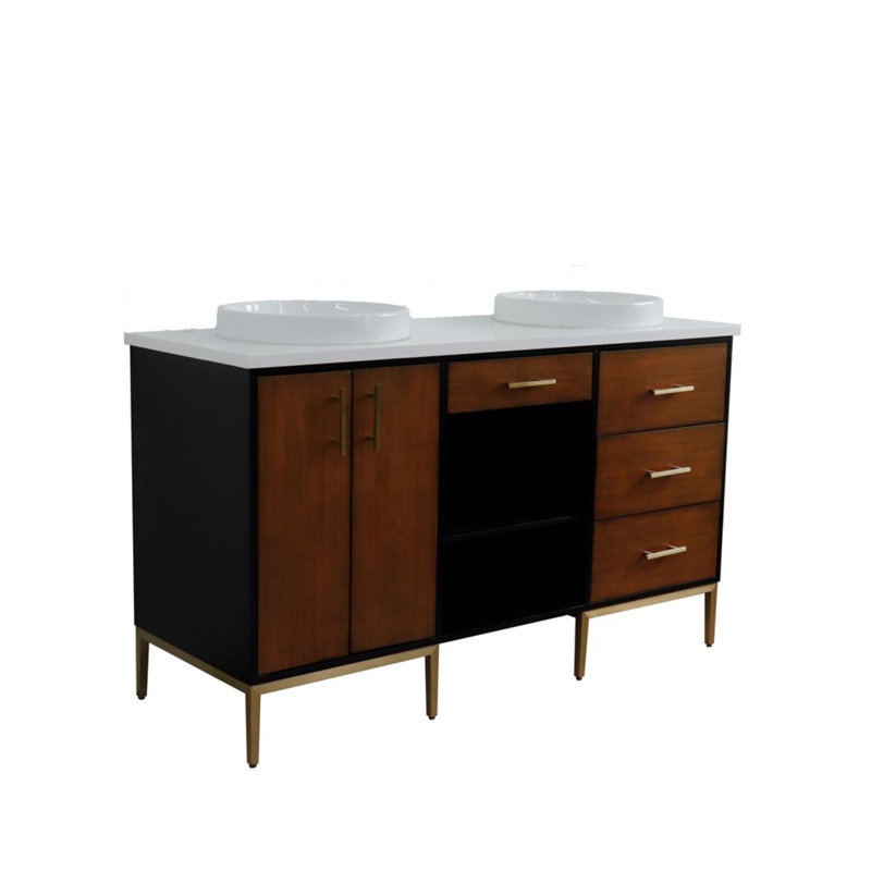 61'' Double Bathroom Vanity with Engineered Stone Top