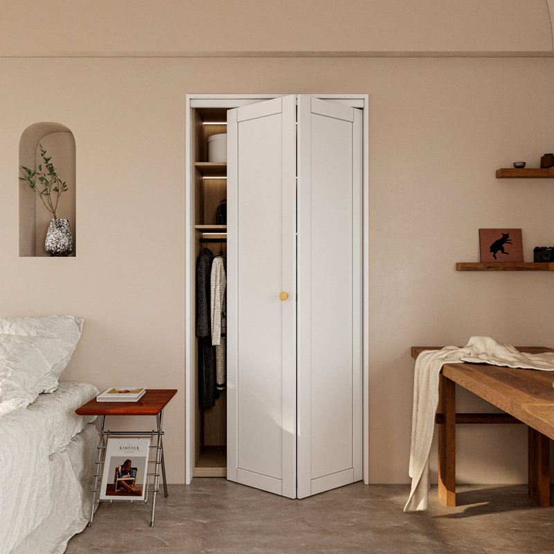 Porte pliante en bois manufacturé blanc à noyau solide avec ensemble de quincaillerie d'installation (garde-manger, porte de placard)