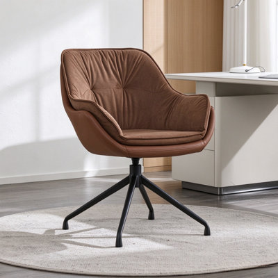 Fauteuil d'appoint ergonomique pivotant et rembourré brun pour la salle à manger, la cuisine et le bureau à domicile