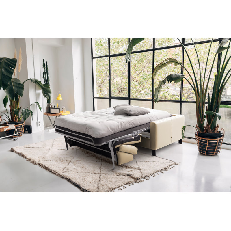 Najmul Genuine Leather Foldable Sofabed with Mattress, Beige