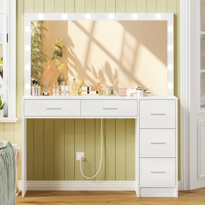 Jadwin Large Vanity with 5 Drawers Christmas Gifts by Hokku Designs
