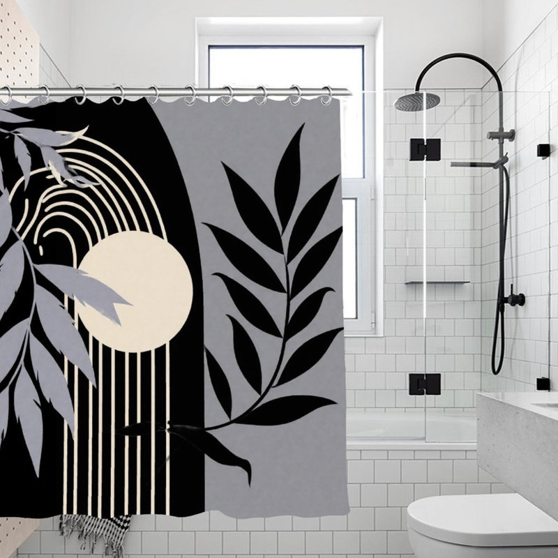 Rideaux de douche noir et blanc à arche de plante, 71 x 71