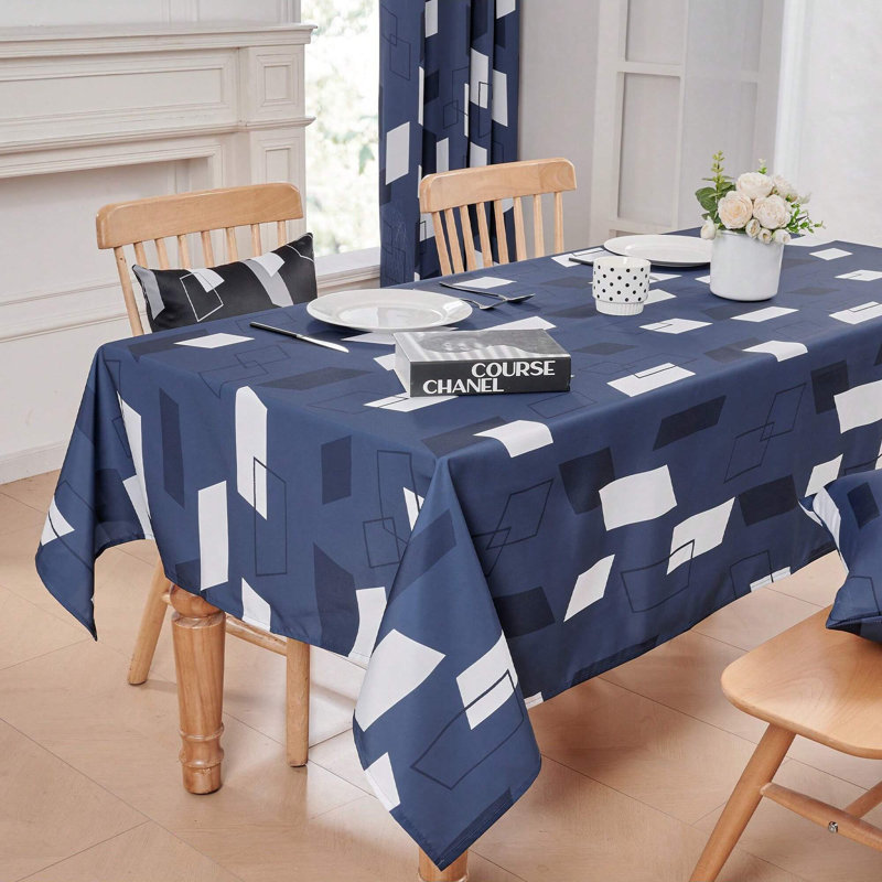 Parallel Mirror Patterned Tablecloth, 1 PCS, Blue, 54" x 54"