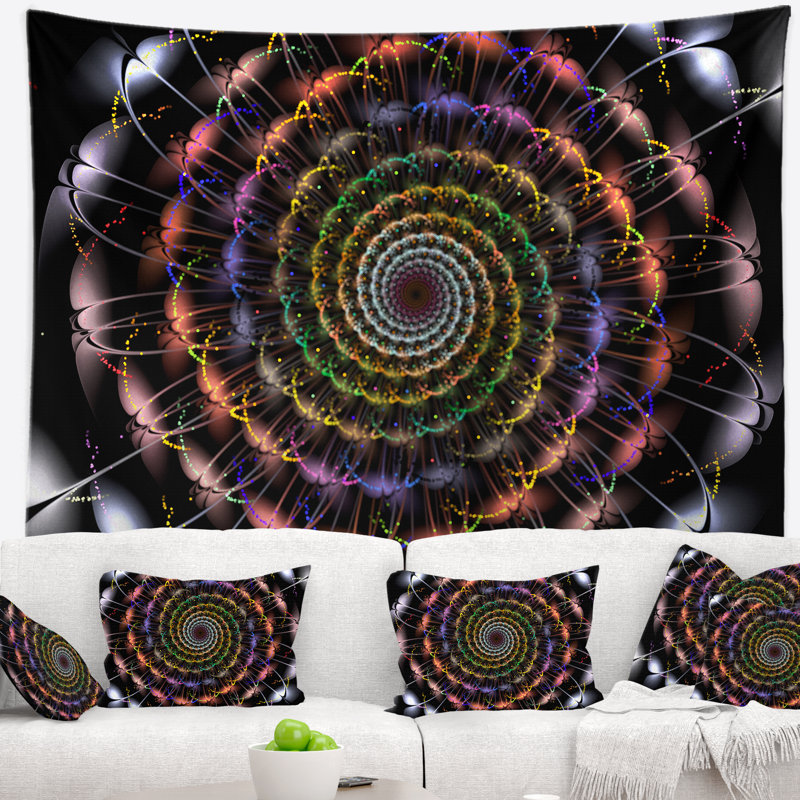 Tapisserie multicolore à spirale abstraite, H 32 po x l 39 po