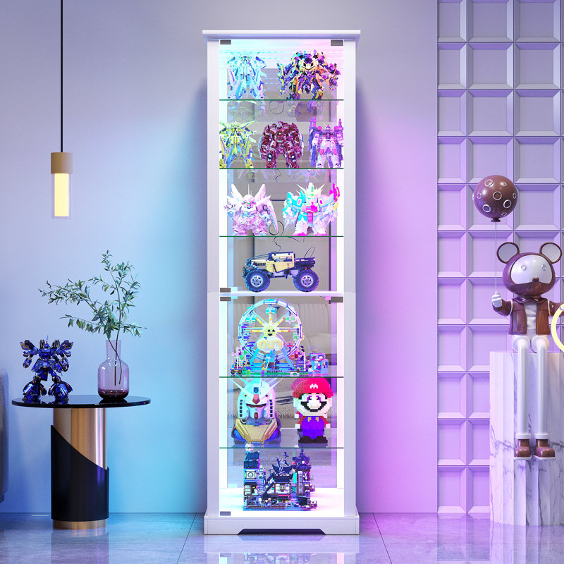 180cm H Display Cabinet with RGB Sensor Lights, 7-Tier Glass Curio Cabinet, White