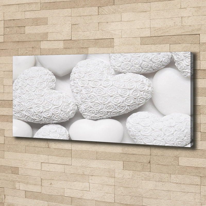 White Background With Hearts - No Frame Print on Canvas