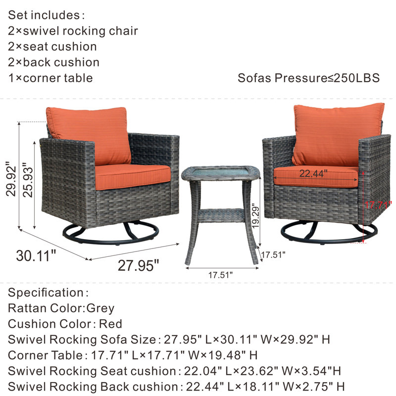 Ben 2 - Person Patio Conversation Set with Cushions, Red