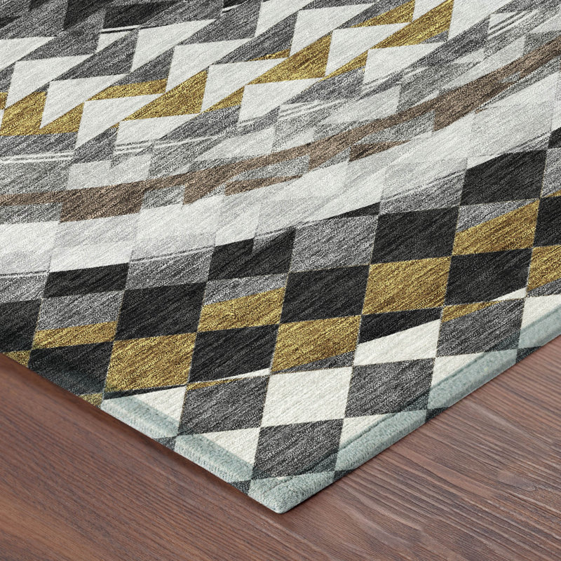 Machine Washable Indoor/Outdoor Chantille ACN2685 Geometric Rug, 8' Round, Black