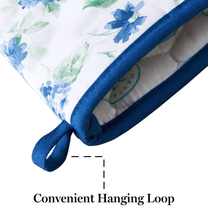 Blue Green Floral Cotton Oven Mitt and Pot Holder Set