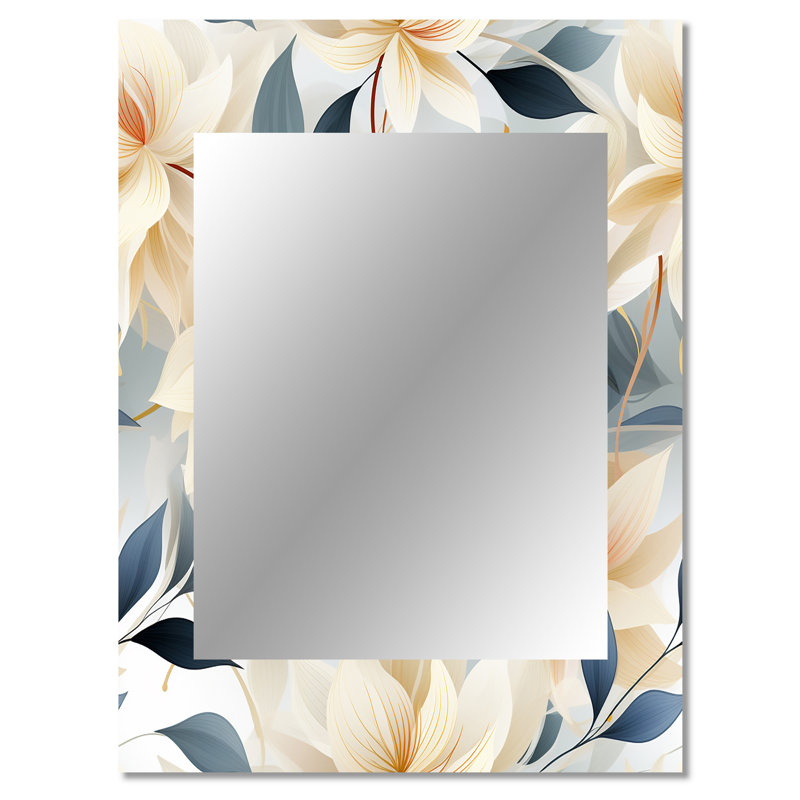 Kimble élégant motif floral ivoire - miroir décoratif floral, miroir mural floral, impression d'art en métal, 40 po x 30 po