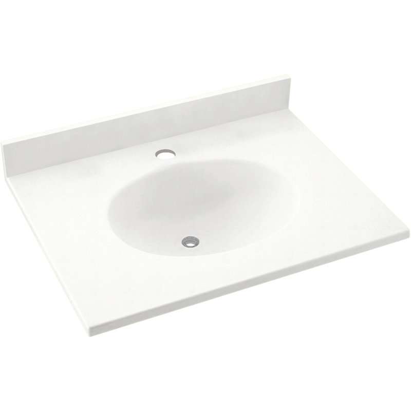 Plateau de meuble-lavabo simple 25 po Ellipse, Blanc Tahiti